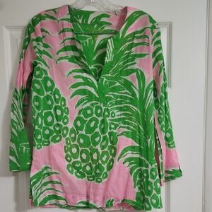 Lilly Pulitzer Pink and Green Graphic Tunic with 3/4 Sleeves